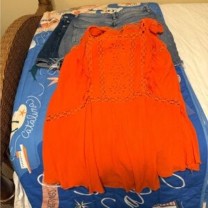 FREE PEOPLE Coral Orange Priscilla Ruffle Dress M